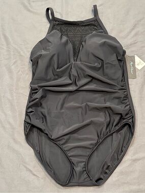 Aqua Green Black One Piece Swimsuit Low Cut Lace Front NWT Sz 18